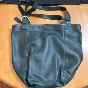Dark olive green leather Coach tote - pre-ownwd